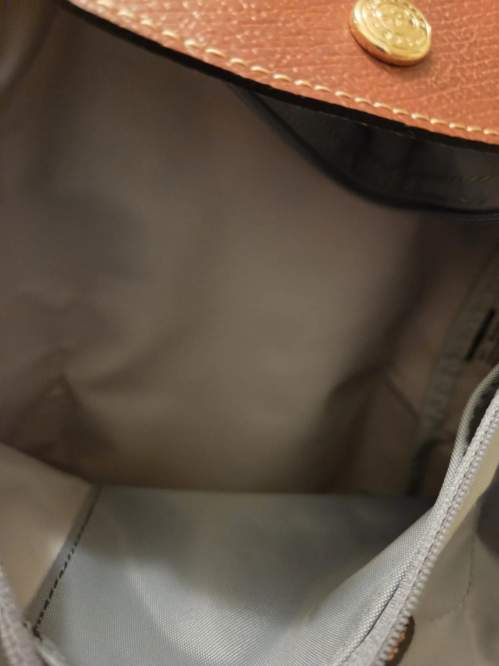 Longchamp Light Blue Nylon Backpack with Brown Leather Flap